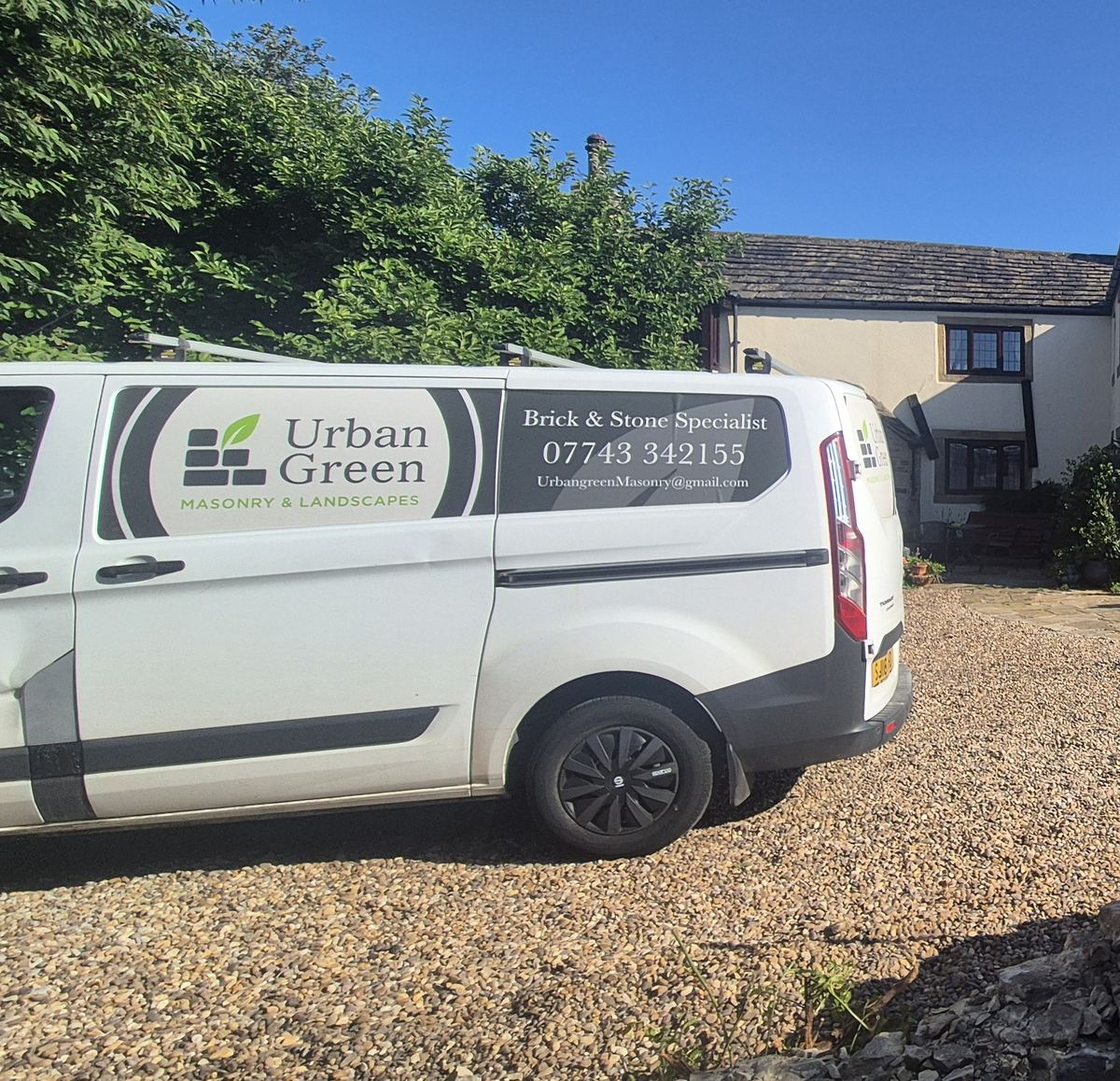 the Urban Green van outside a farmhouse